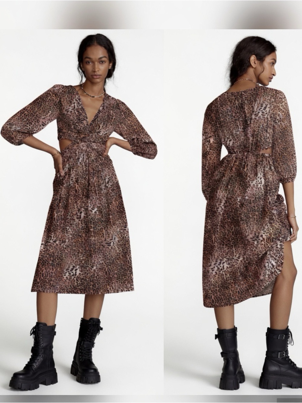 NWT Festival Anthropologie Ranna Gill Animal print Cut-Out Maxi Dress Indie Y2K